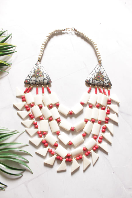 Red and White Bone Beads Handcrafted Multi-Layer African Tribal Necklace