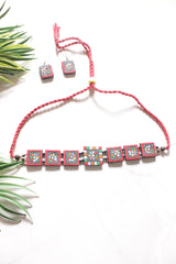 Black & Red Hand Painted Terracotta Clay Necklace Set