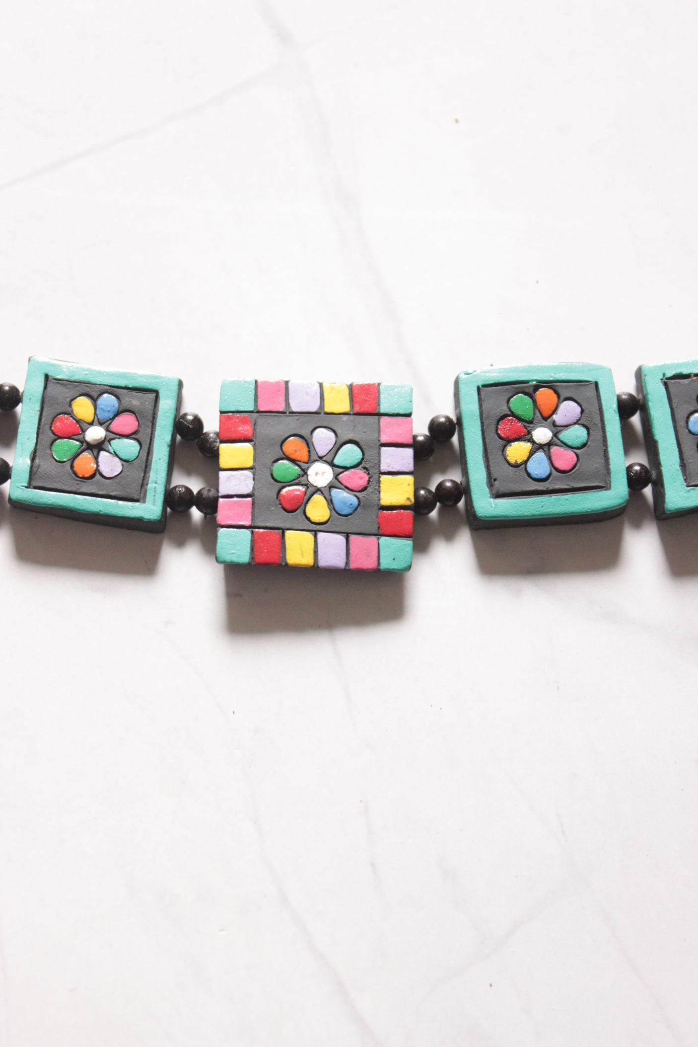 Black & Multi-Color Hand Painted Terracotta Clay Necklace Set