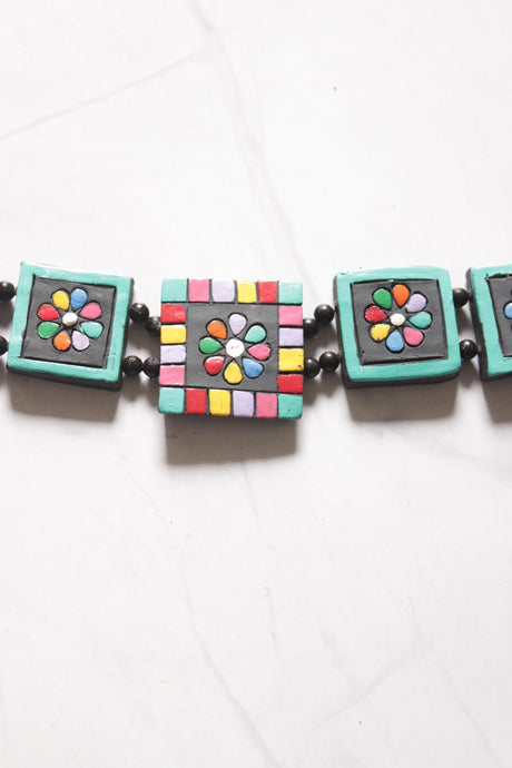 Black & Multi-Color Hand Painted Terracotta Clay Necklace Set