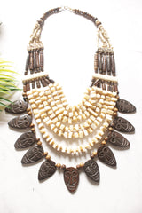 Ivory and Brown Bone Beads Handcrafted Multi-Layer African Tribal Necklace