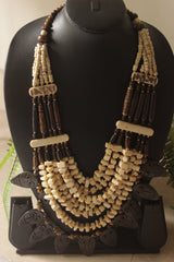 Ivory and Brown Bone Beads Handcrafted Multi-Layer African Tribal Necklace