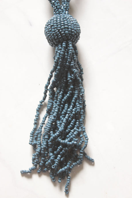 Slate Blue Hand Beaded Long Necklace