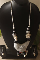 Kantha Embroidered White and Black Fabric Handmade Necklace