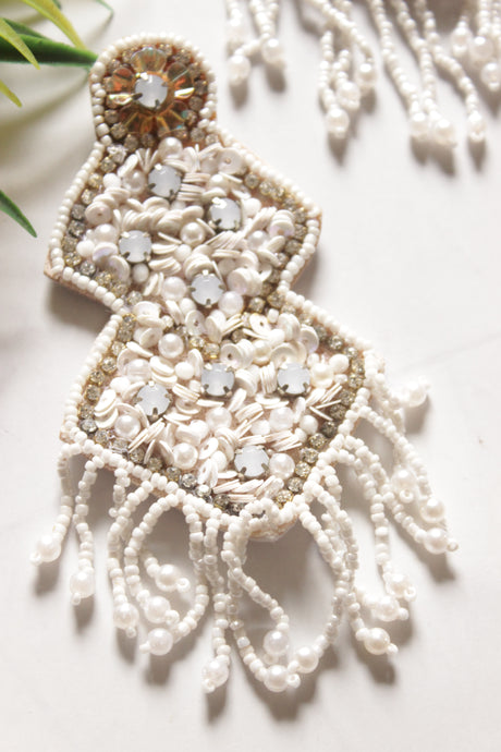 White Sequins and Beads Handmade Earrings