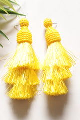 Yellow Beads Pom Pom Boho Earrings