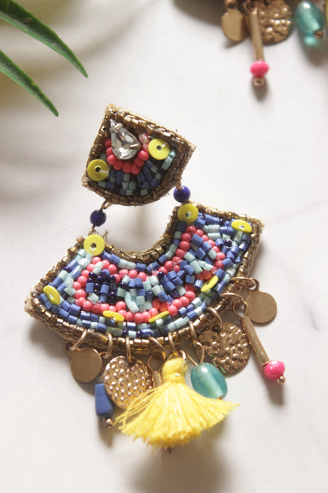 Beads and Metal Charms Gold Tone Earrings