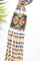 Black and Yellow Hand Beaded Long Necklace Set