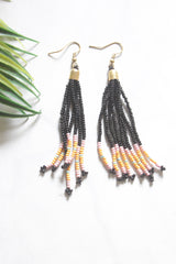 Black and Yellow Hand Beaded Long Necklace Set