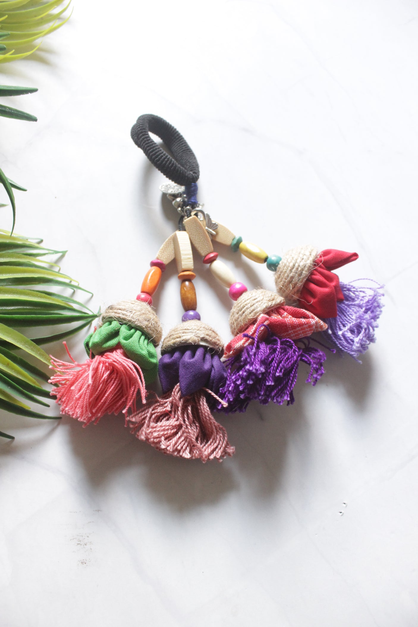 Handmade Multicolor Fabric Tassel Hair Tie Rubber Band
