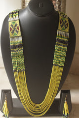 Lemon Yellow Hand Beaded Long Necklace Set