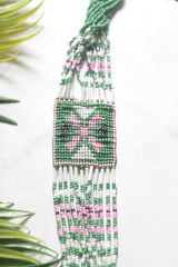 Green Hand Beaded Long Necklace Set