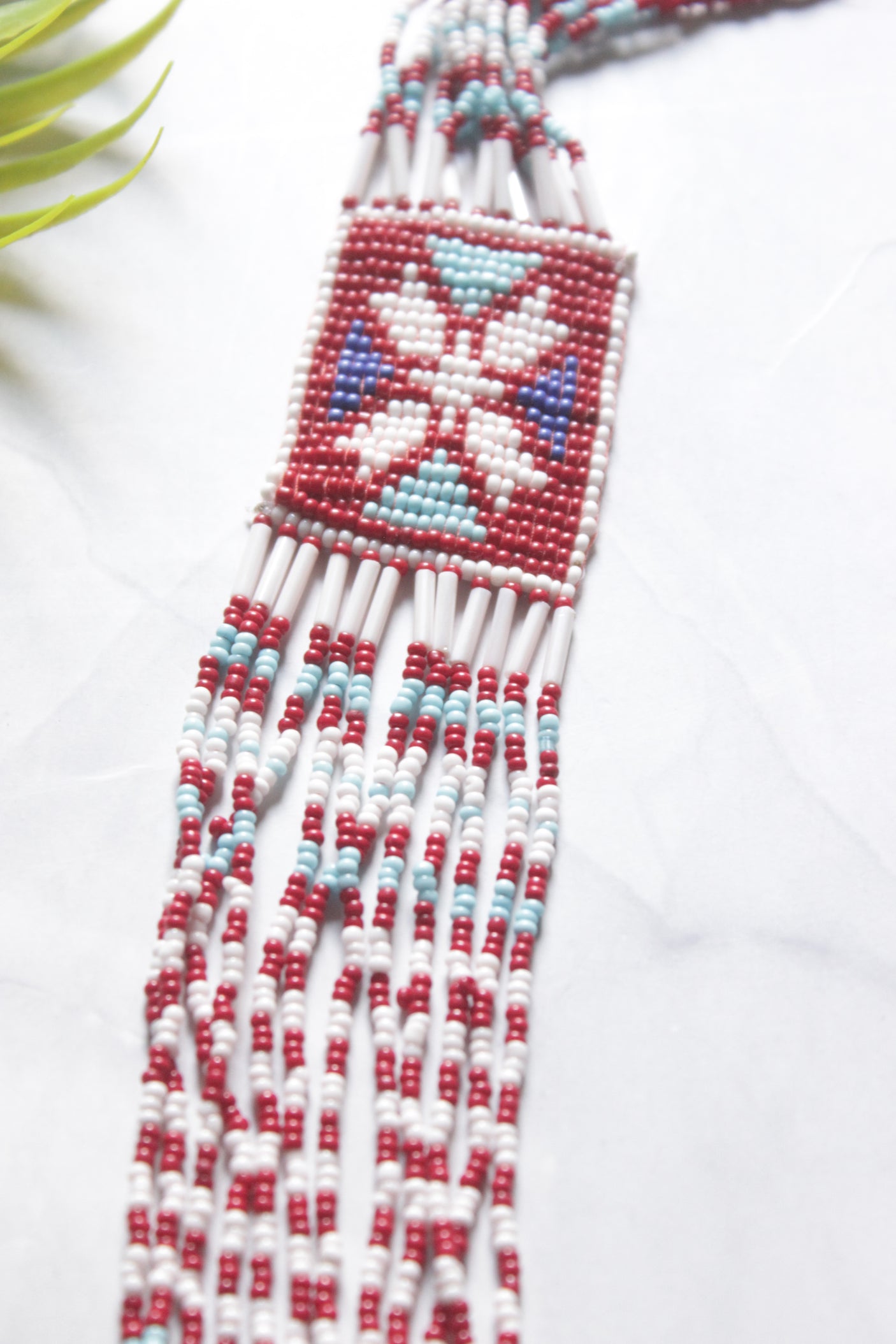 Maroon Hand Beaded Long Necklace Set
