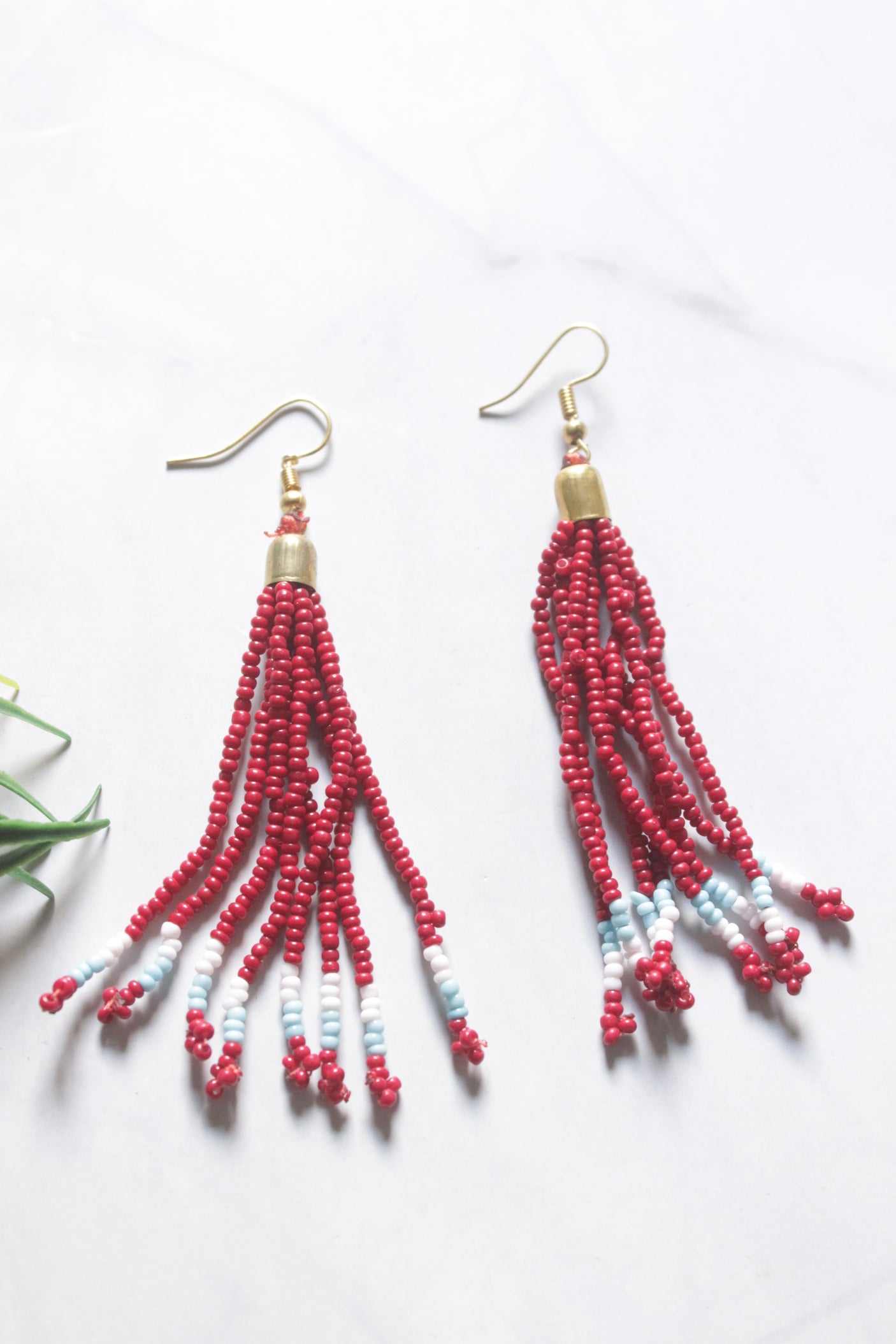 Maroon Hand Beaded Long Necklace Set