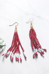Maroon Hand Beaded Long Necklace Set