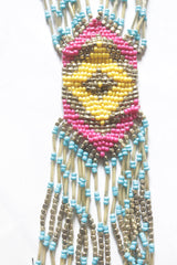Blue and Pink Hand Beaded Boho Necklace