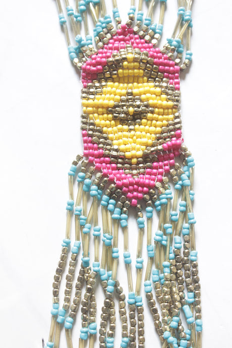 Blue and Pink Hand Beaded Boho Necklace