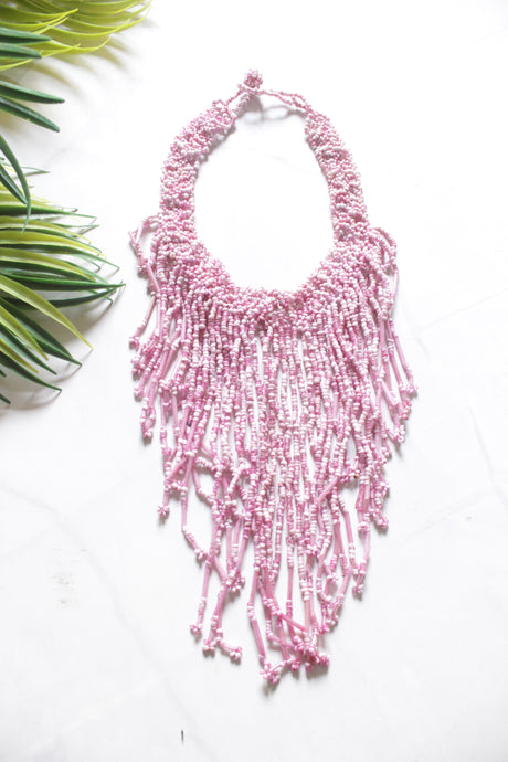 Boho Pink Beaded Handcrafted Statement Necklace
