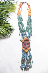 Orange and Turquoise Hand Beaded Boho Necklace