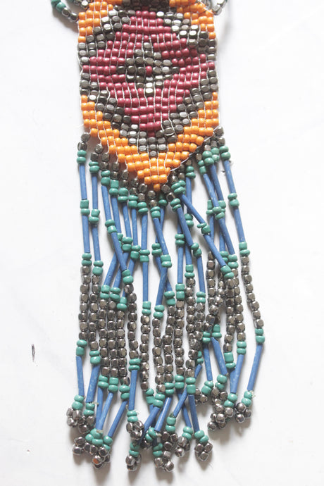 Orange and Turquoise Hand Beaded Boho Necklace