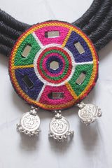 Bohemian Multicolor Embroidered Necklace with Coin Charms