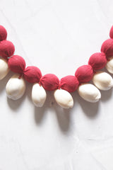 Cowrie Shells Braided with Red Fabric Beads Necklace