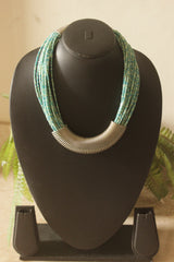 Multi-Color Hand Beaded Strings and Metal Spiral Boho Necklace
