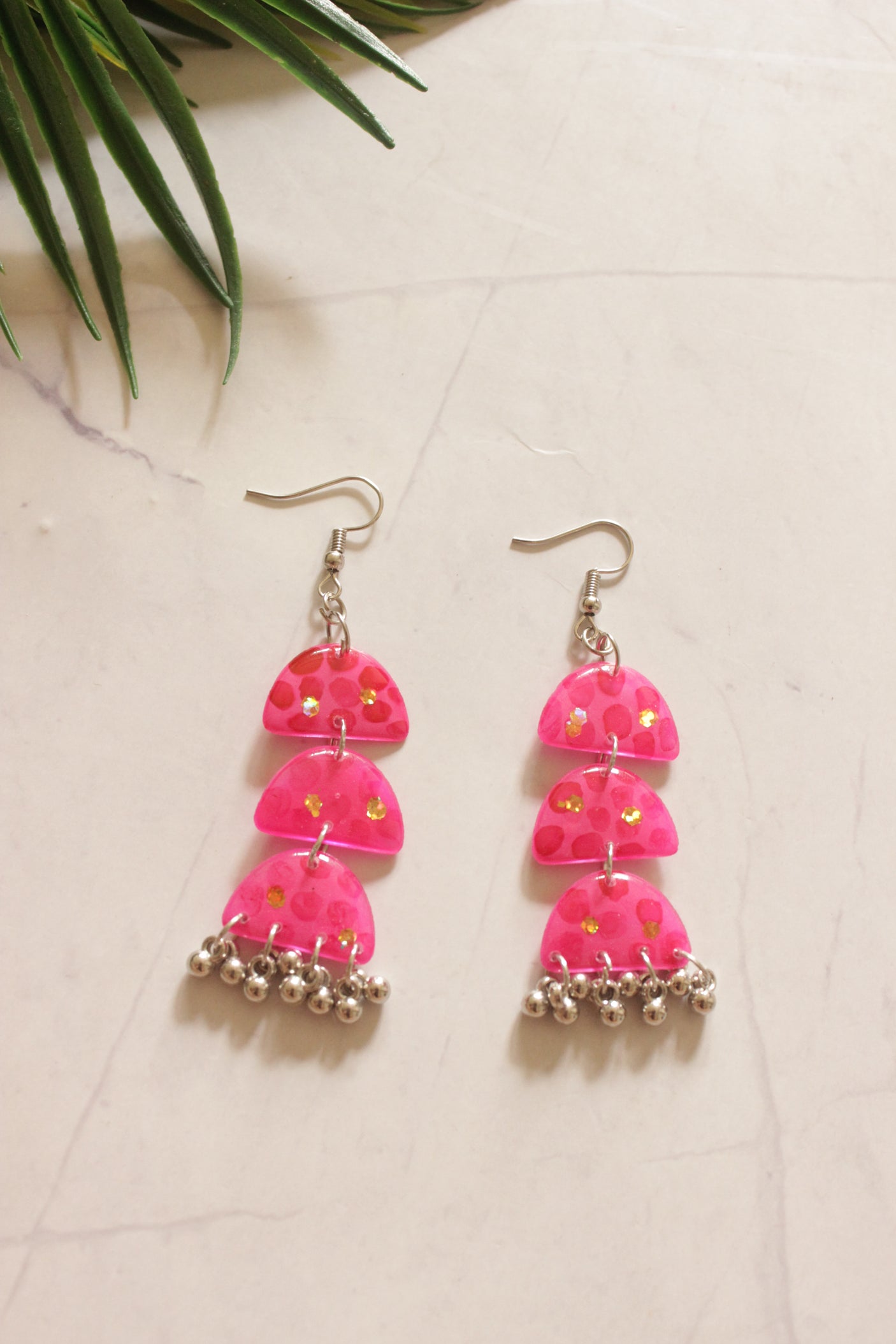 Pink 3 Layer Resin Dangler Earrings