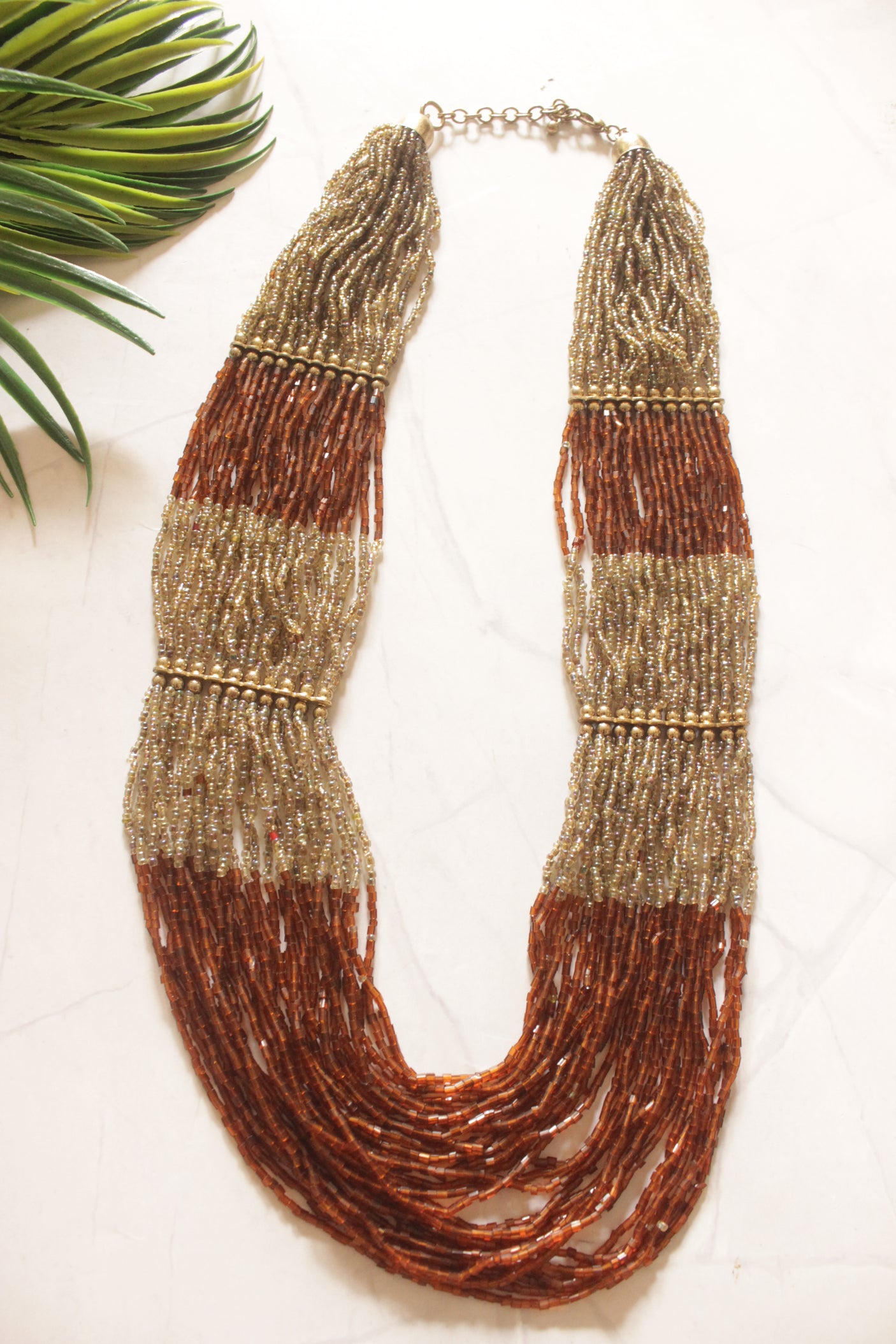 Shades of Brown Multi-Layer Hand Beaded Necklace