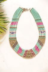 Turquoise and Pink Beads Handmade Necklace