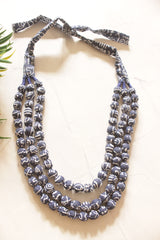 Indigo Fabric Beads 3 Layer Handmade Necklace