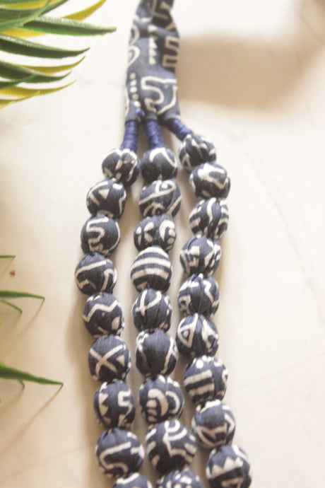 Indigo Fabric Beads 3 Layer Handmade Necklace