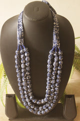 Indigo Fabric Beads 3 Layer Handmade Necklace