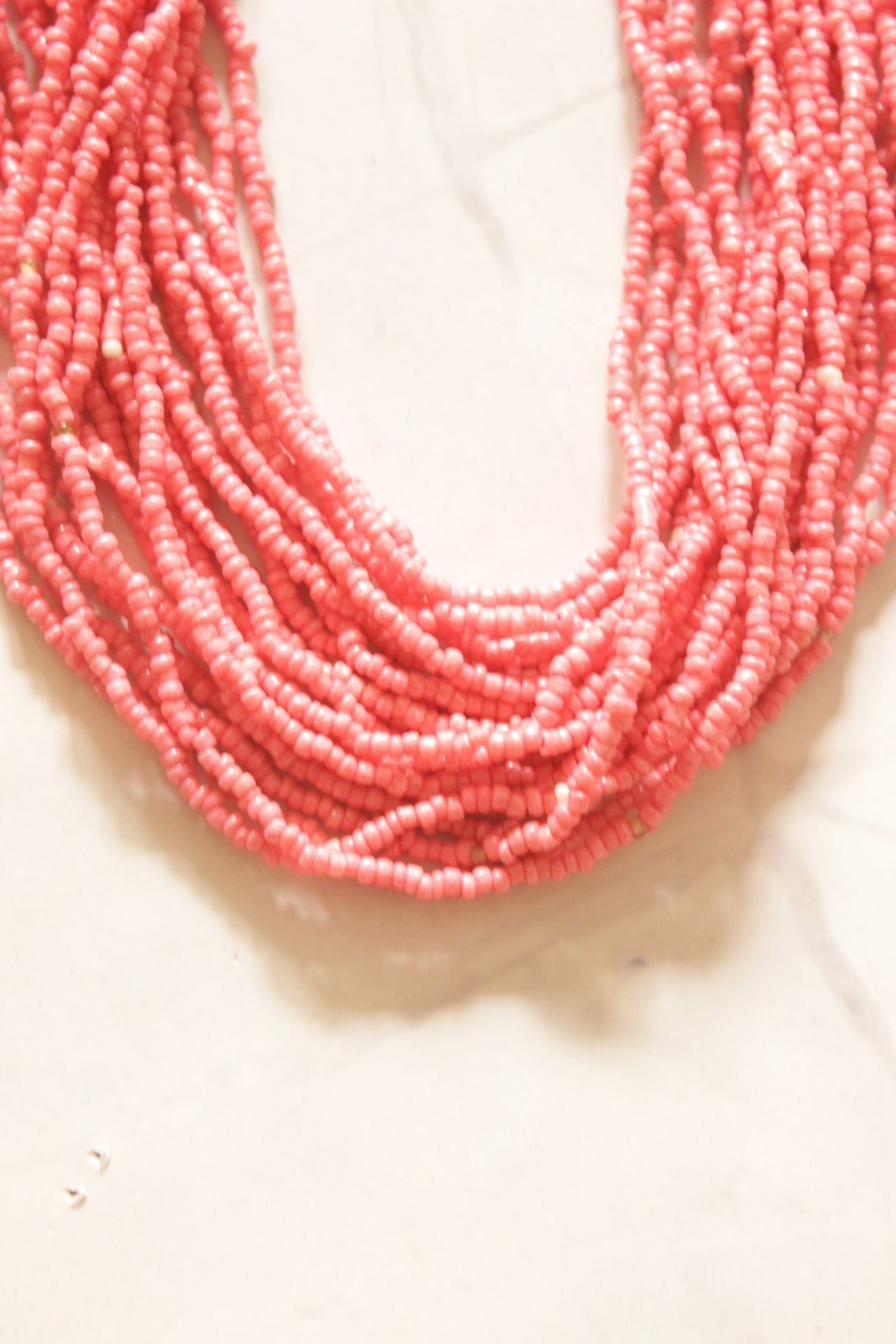 Coral Pink Beads Hand Beaded Multi-Layer Necklace