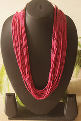 Deep Raspberry Pink Beads Hand Beaded Multi-Layer Necklace