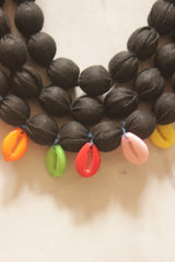 Black Fabric Beads 3 Layer Handmade Necklace