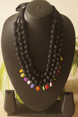 Black Fabric Beads 3 Layer Handmade Necklace