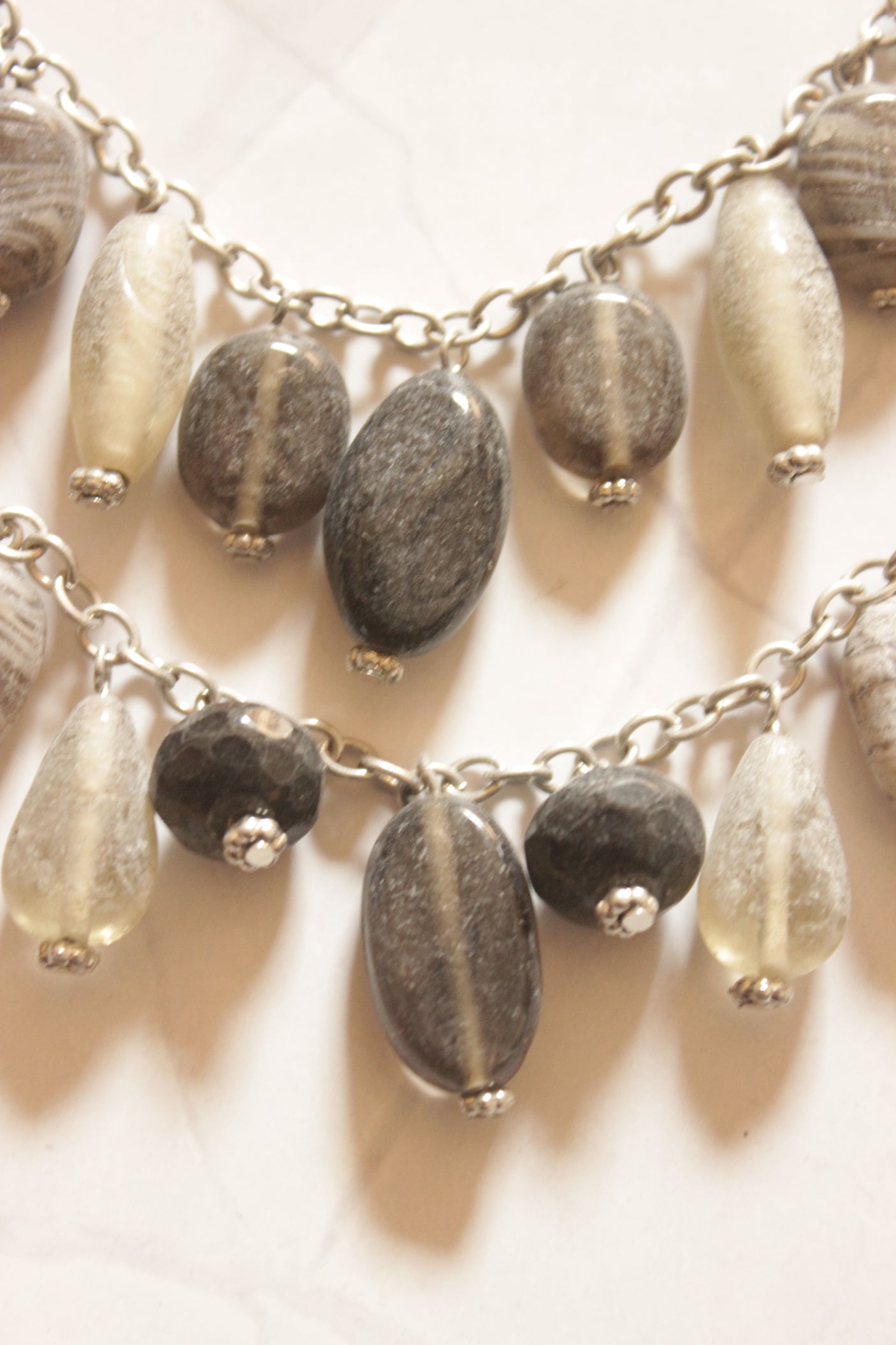 Smoky Stone Silver Chain Layered Boho Necklace