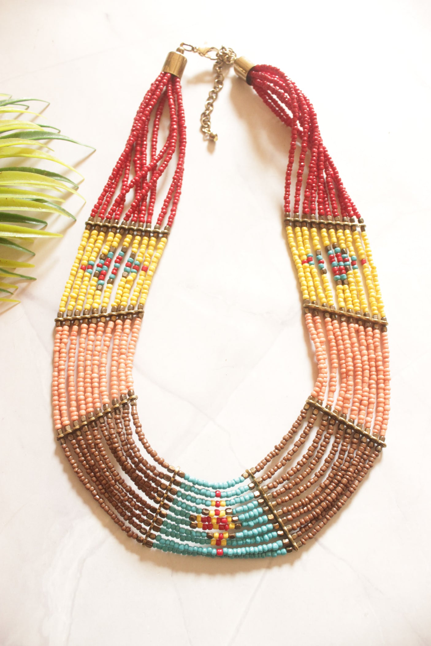 Tribal Sunrise Multi-Coloured Beaded Statement Necklace