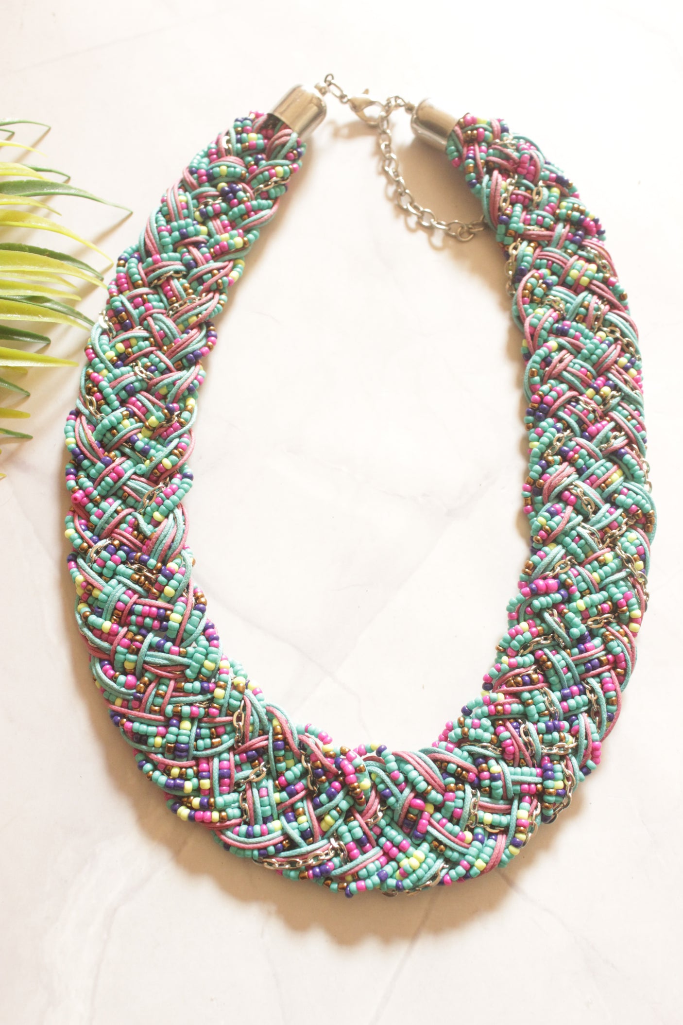 Boho Twist Multi-Coloured Braided Beaded Necklace