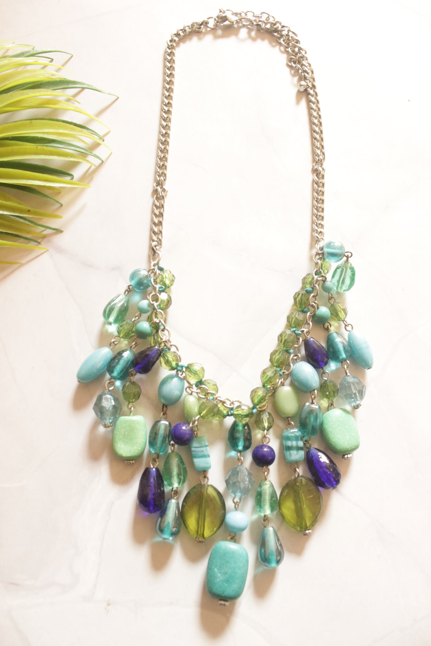 Sea Mist Green and Blue Glass and Resin Beads Boho Necklace