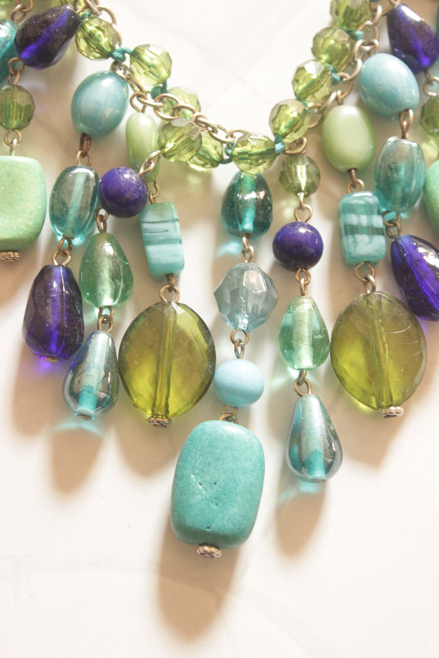 Sea Mist Green and Blue Glass and Resin Beads Boho Necklace