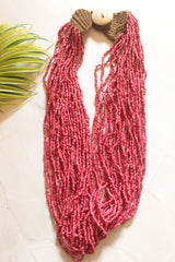 Deep Pink Multi-Layer Beads Hand Braided Boho Necklace