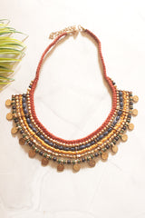 Earthen Glow Beaded Coin Statement Necklace