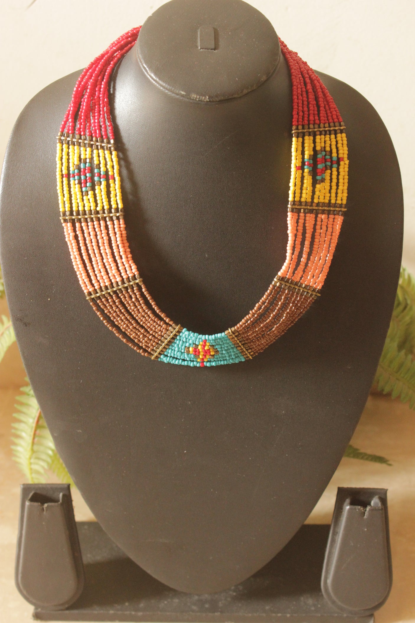 Tribal Sunrise Multi-Coloured Beaded Statement Necklace