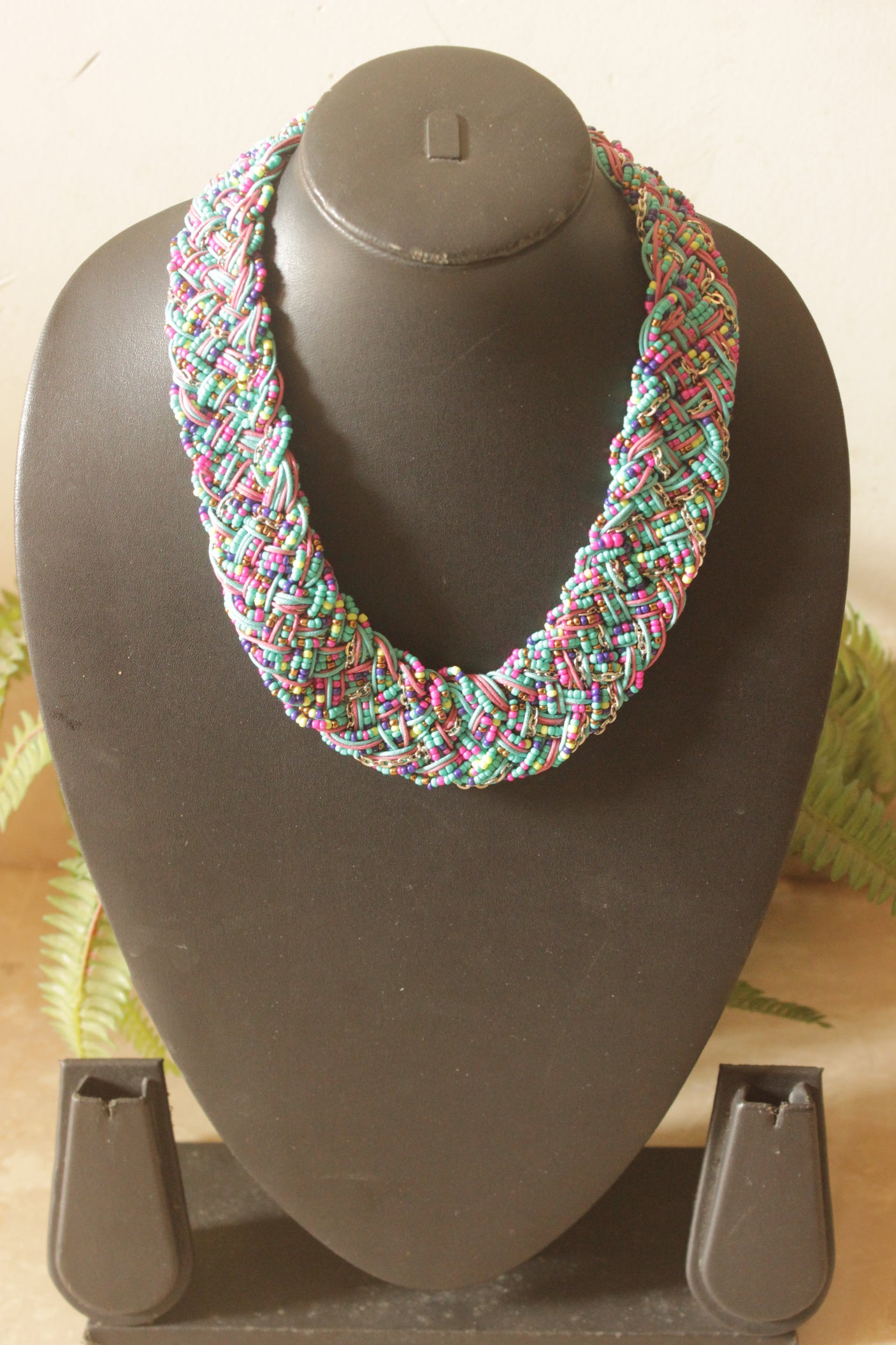 Boho Twist Multi-Coloured Braided Beaded Necklace