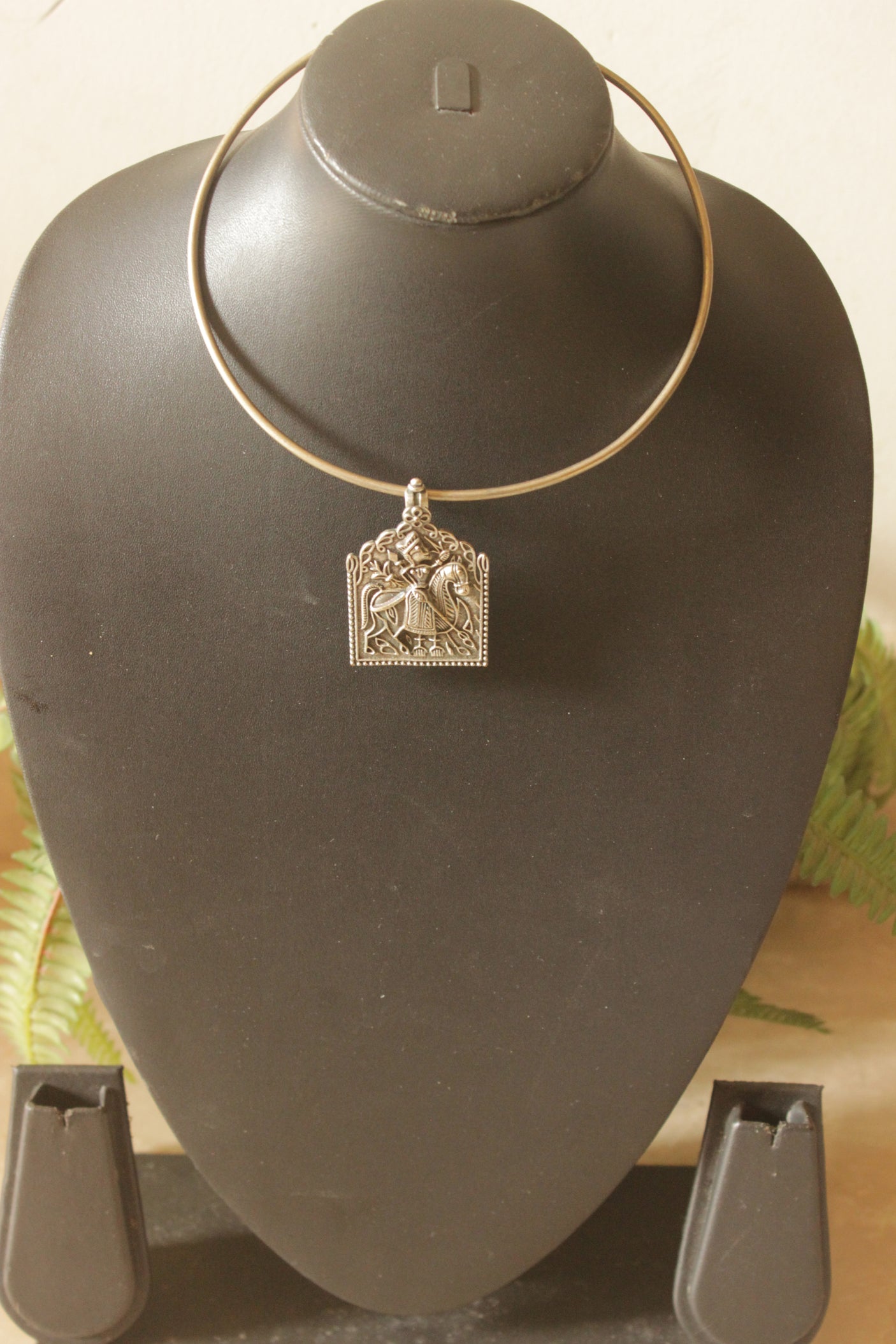 Oxidized Silver Engraved Warrior Pendant Necklace