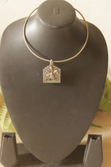 Oxidized Silver Engraved Warrior Pendant Necklace