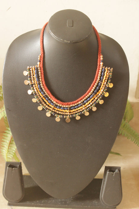 Earthen Glow Beaded Coin Statement Necklace