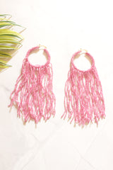 Blue and Red Hand Beaded Dangler Earrings